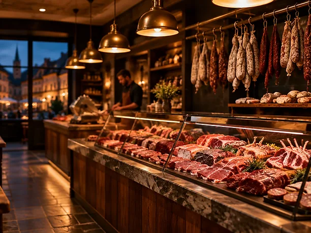 Intérieur chaleureux de la Boucherie Petit à Bourges