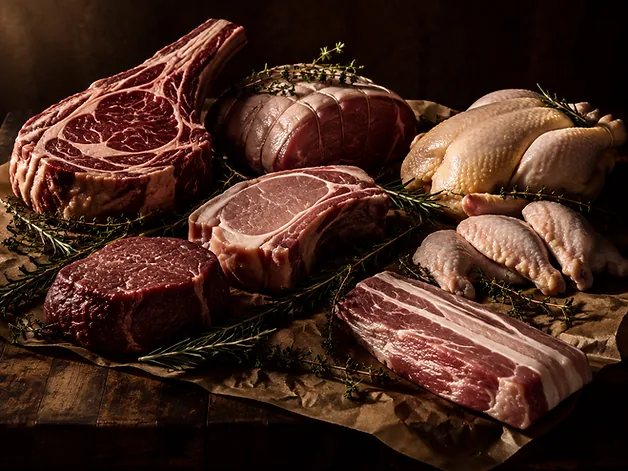 Pièces de viande fraîches sur papier boucher